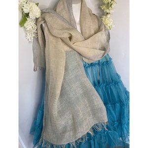 Vtg 74"x 17”‎ Terra Di Siena Linen Scarf Made in Italy Beige Gray Border Fringed